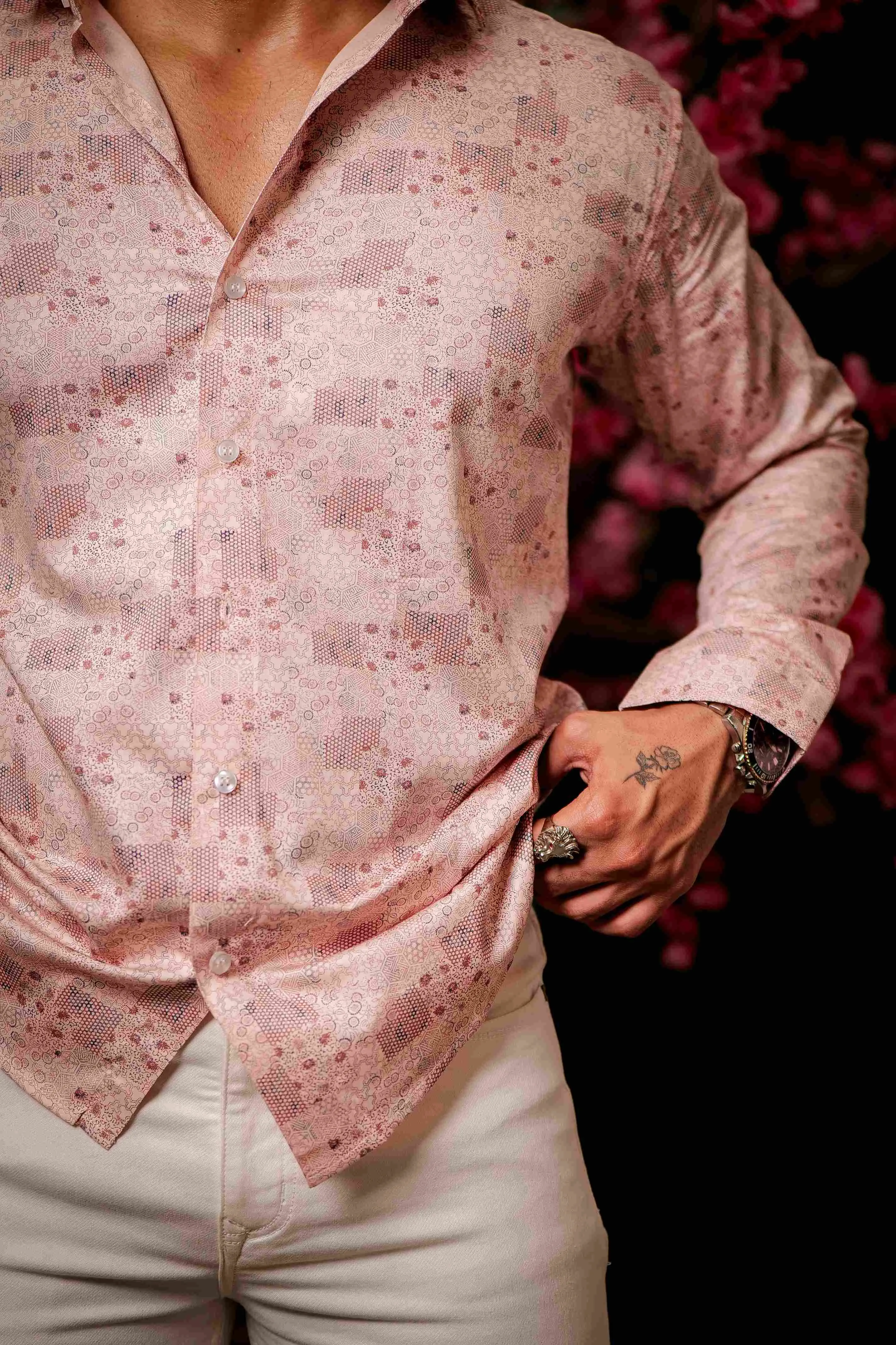 Pink Satin Print Premium Shirt