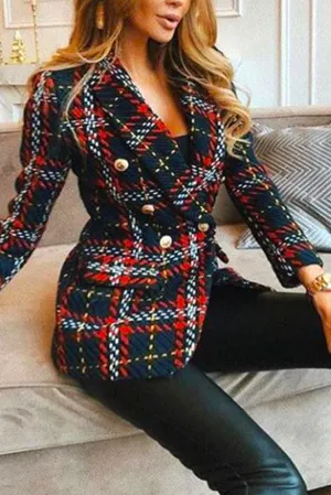 Plaid Button Up Tweed Coat
