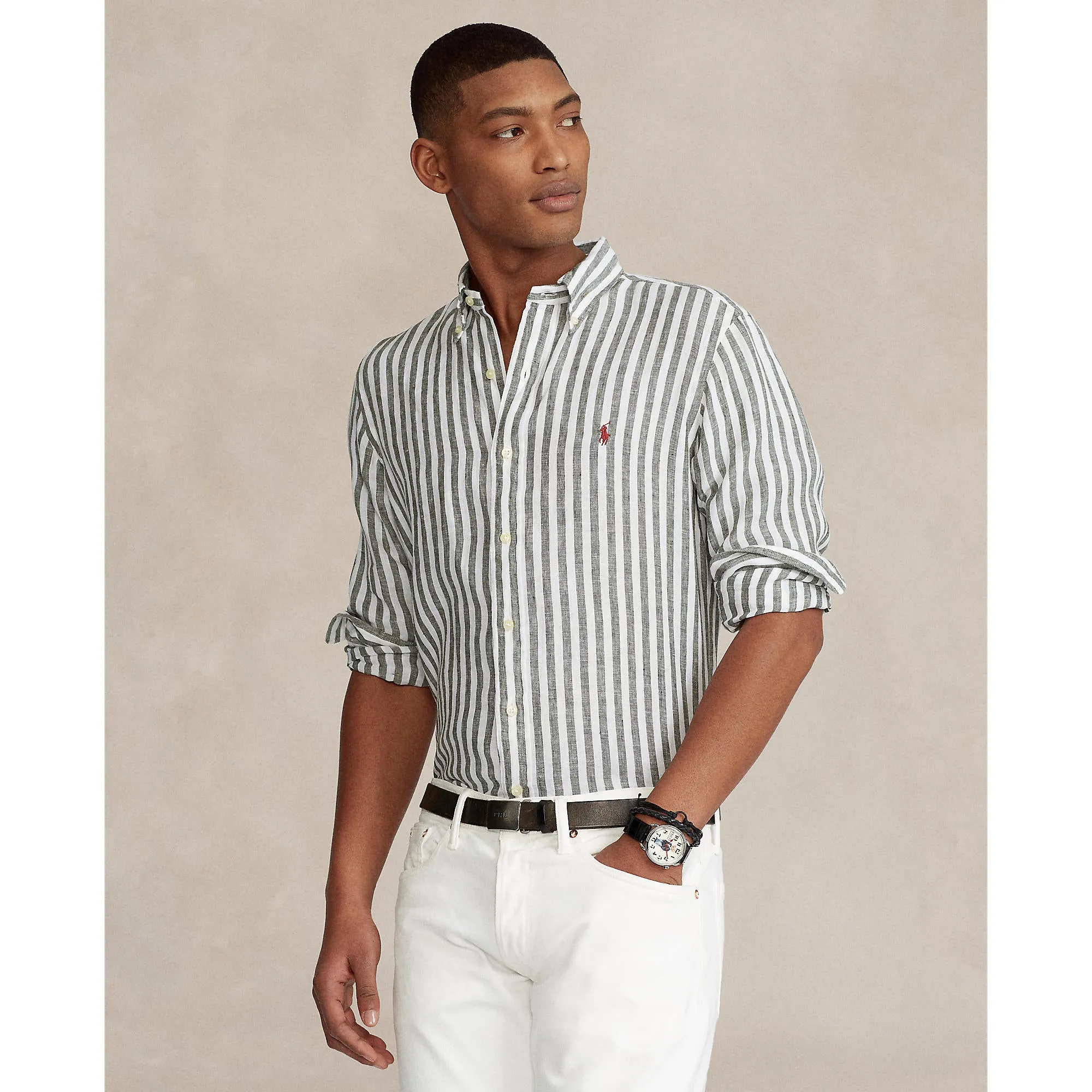 Polo Ralph Lauren - Linen Shirt - Stripe - Olive & White