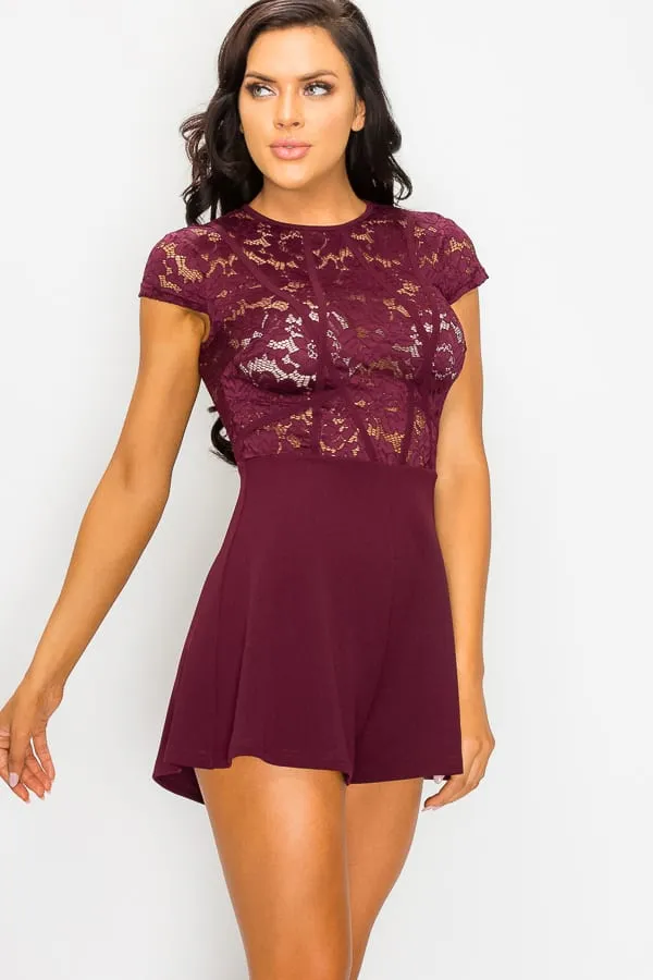 Red Floral Sheer Lace Combo Romper