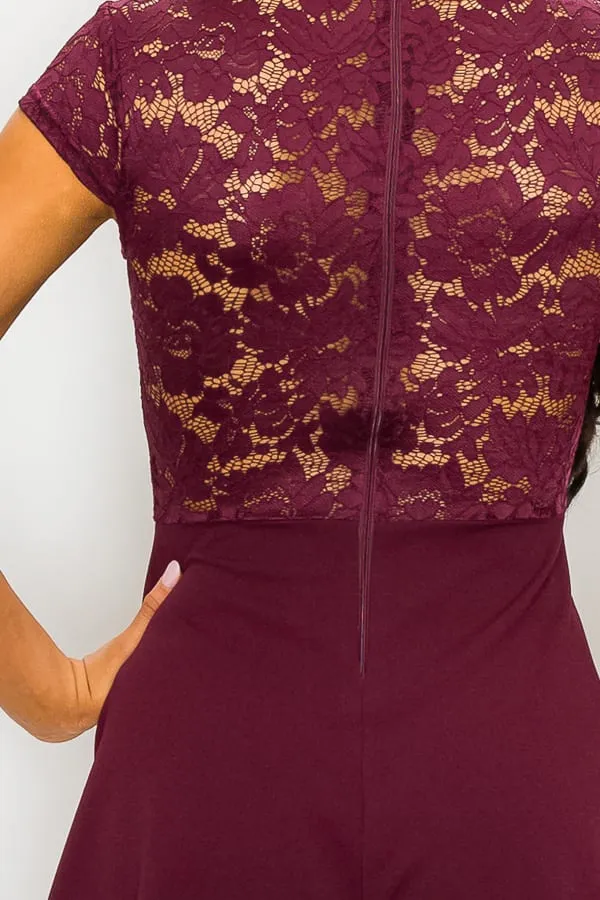 Red Floral Sheer Lace Combo Romper