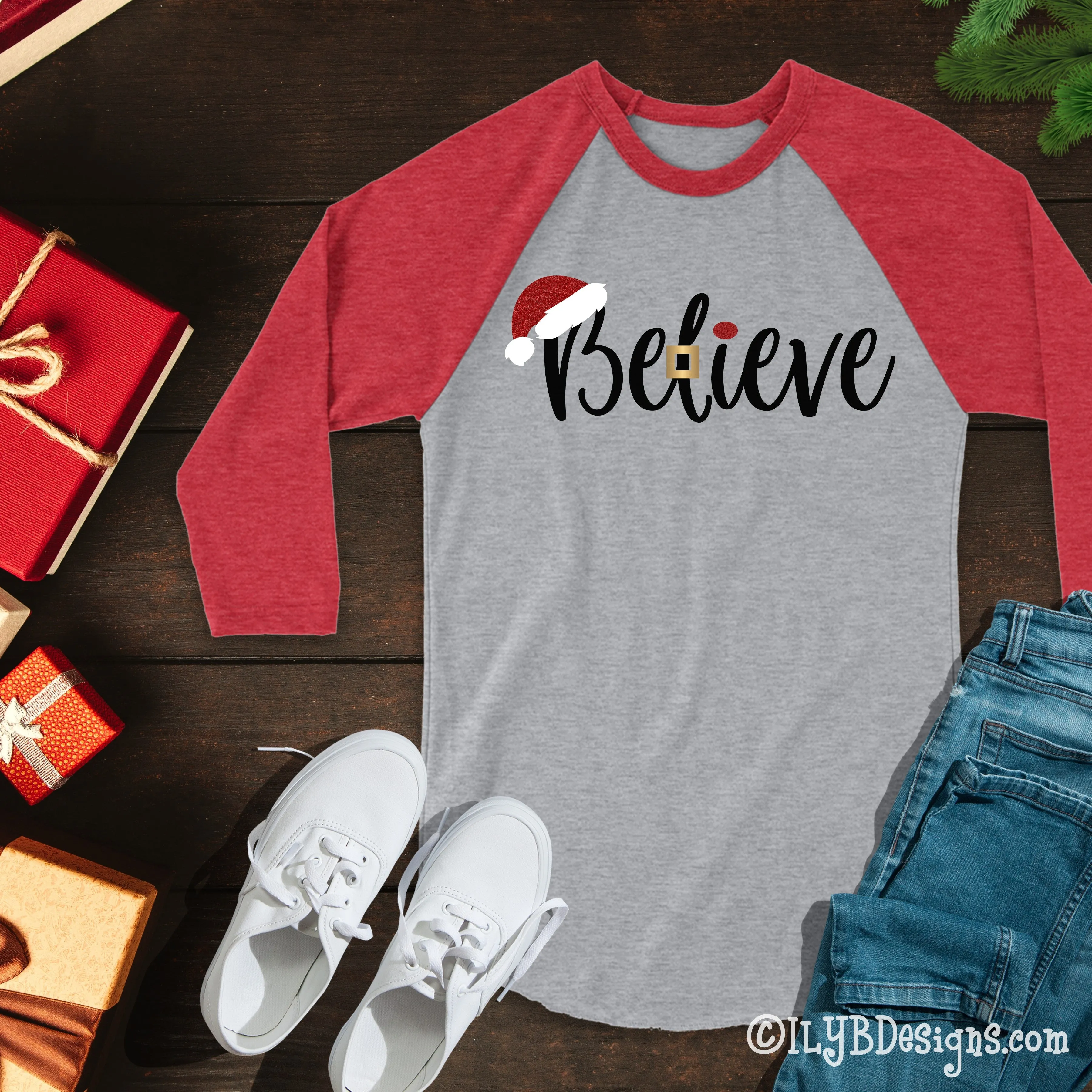 Santa Believe Christmas Shirt - Christmas Santa Believe T-shirt - Christmas Baseball Raglan Shirt - Christmas Believe Shirt