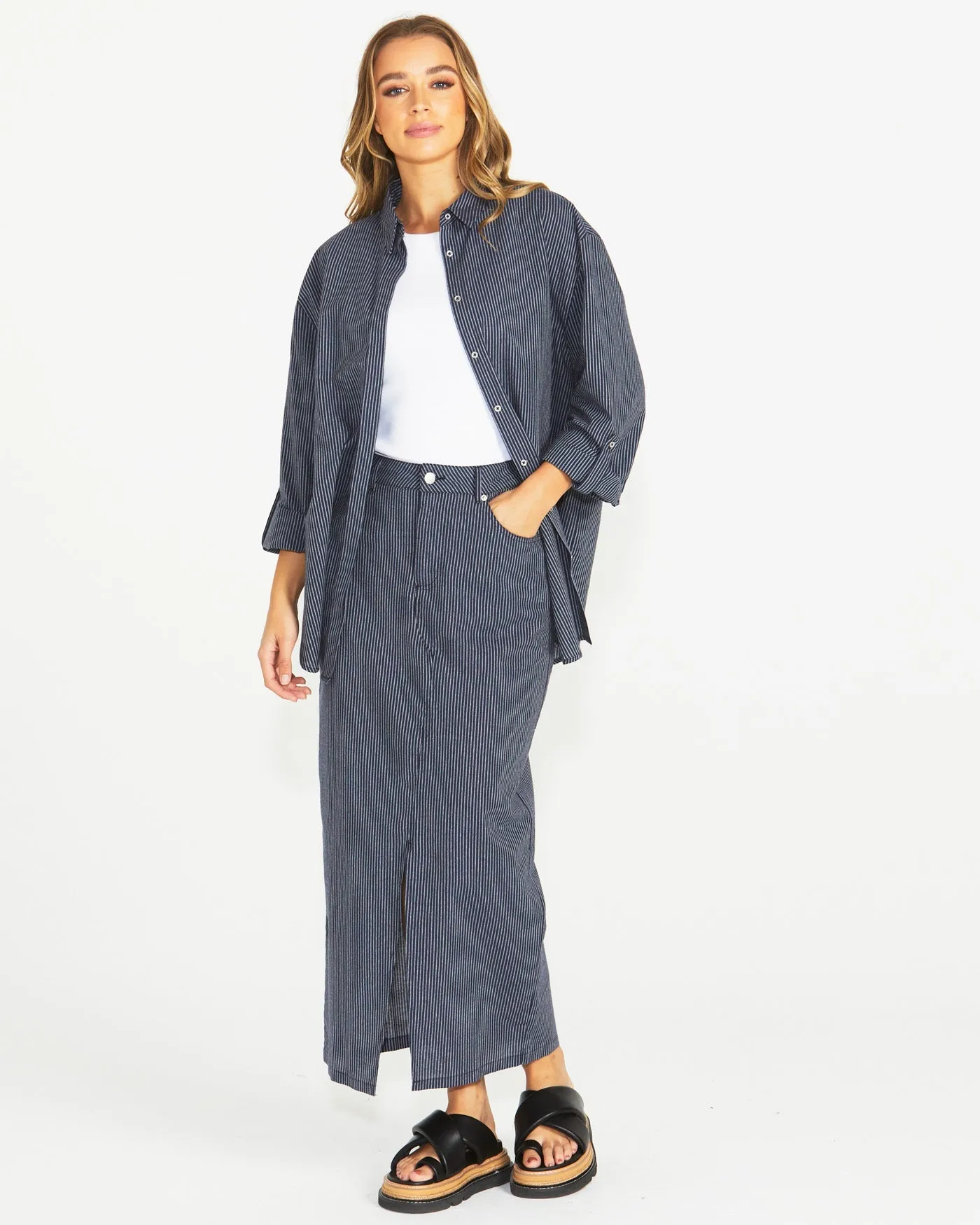Sass Liberty Maxi Skirt - Navy White Stripe