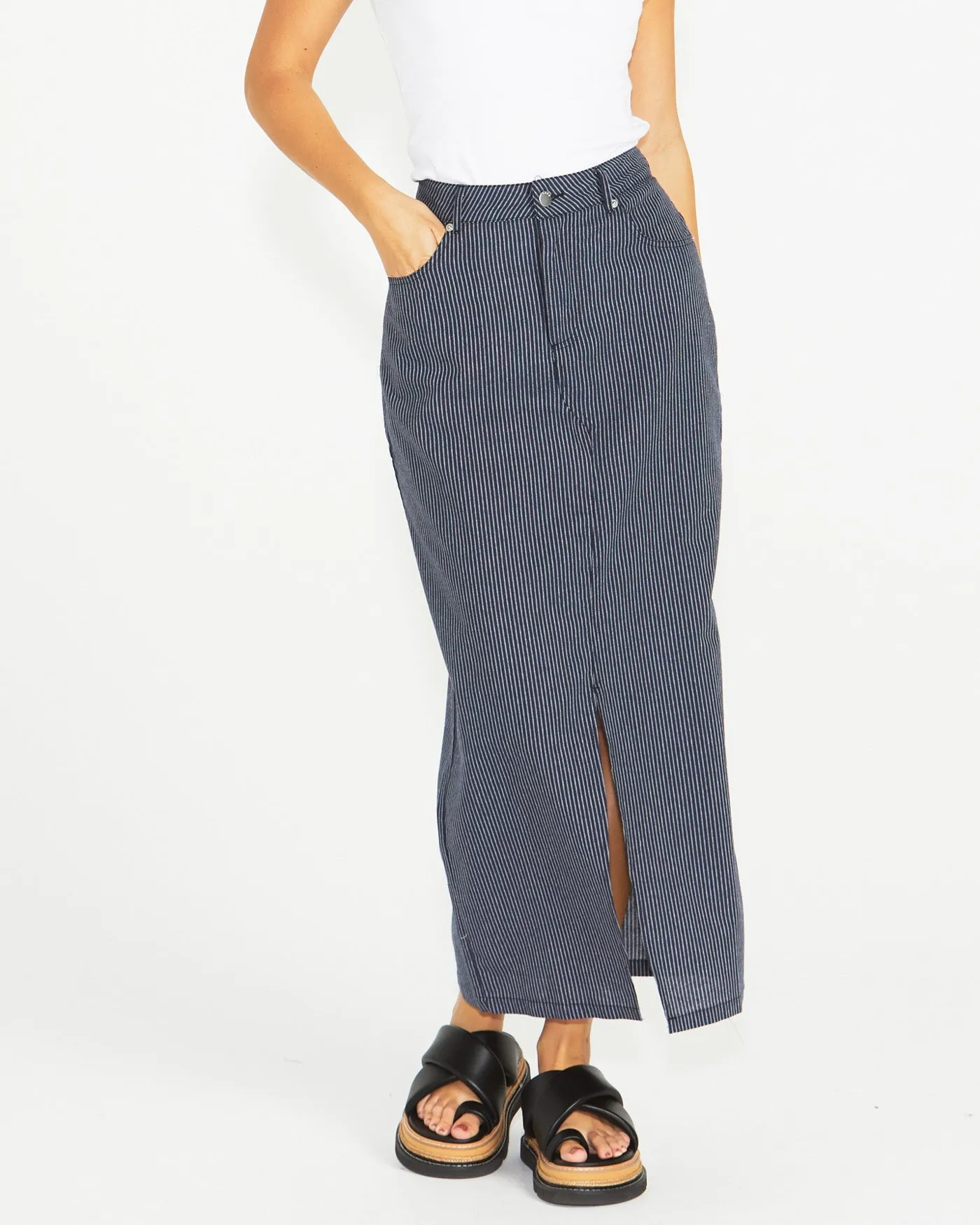 Sass Liberty Maxi Skirt - Navy White Stripe