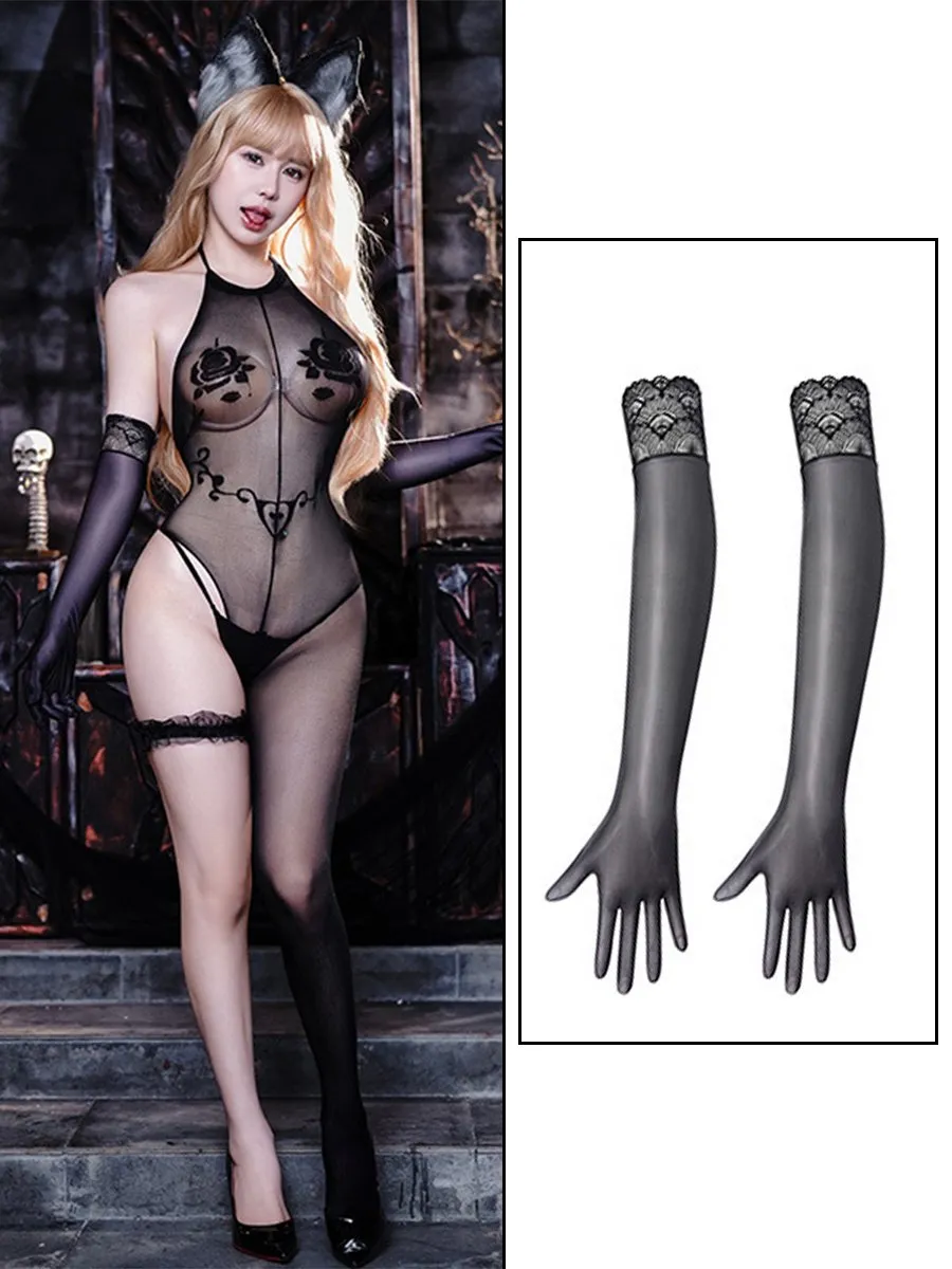 Sexy Jacquard Rose Bodystocking