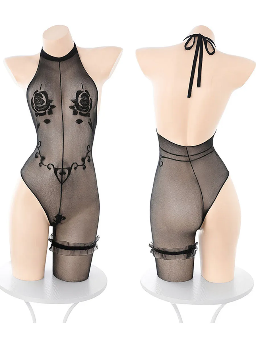 Sexy Jacquard Rose Bodystocking