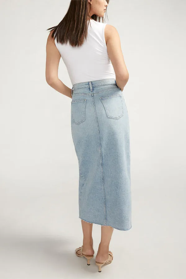 Silver High Rise Midi Skirt