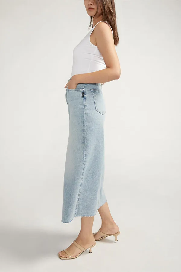 Silver High Rise Midi Skirt
