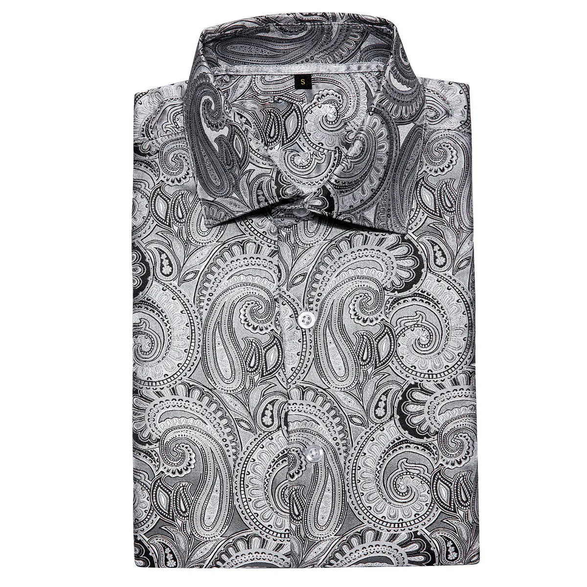 Silver Paisley Silk Short Sleeve Shirt