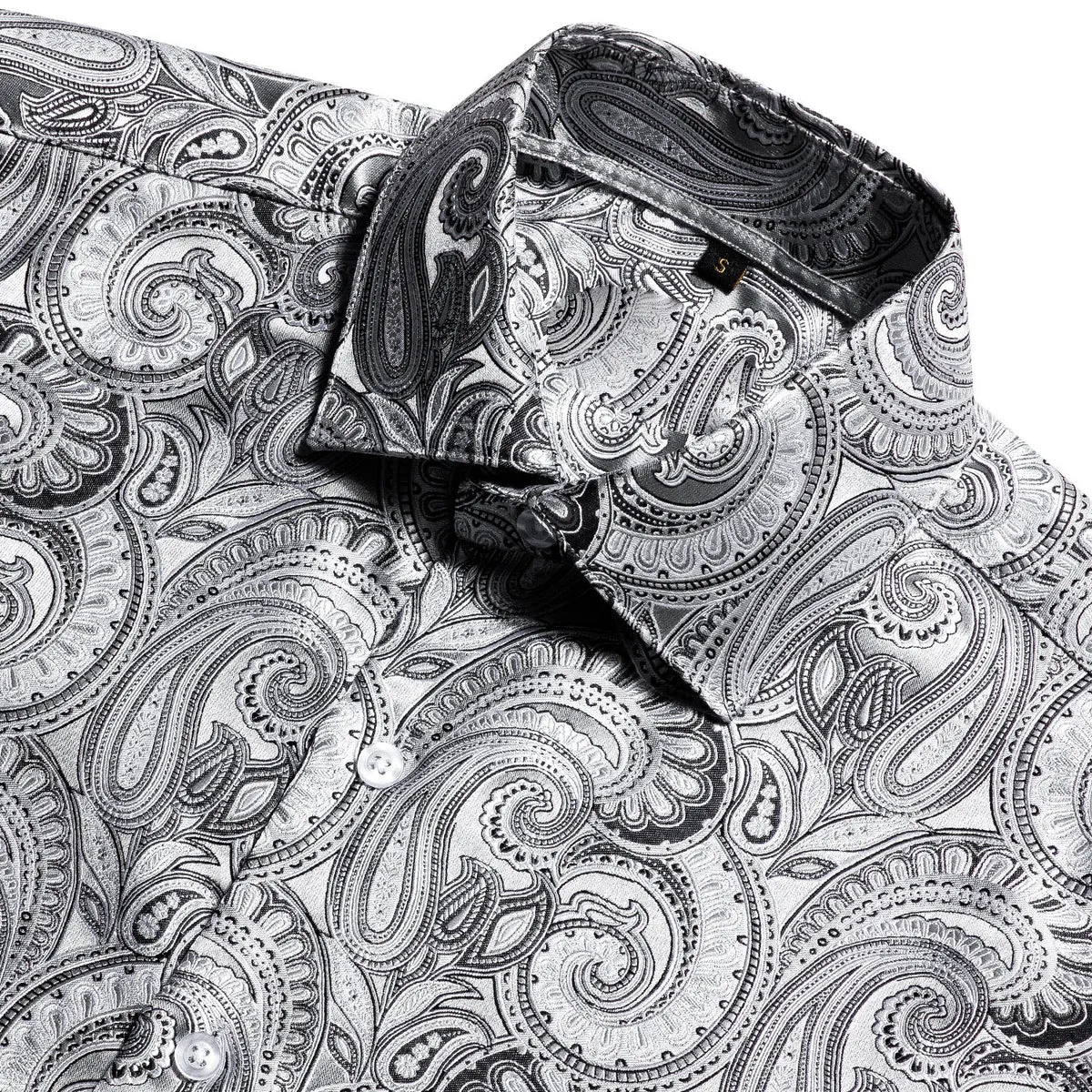 Silver Paisley Silk Short Sleeve Shirt