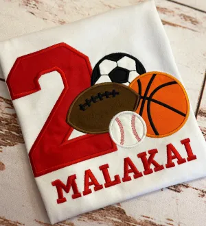 Sport Theme Birthday Shirt, Soccer Baseball Football basketball birthday shirt, Football Embroidered shirt, Baseball birthday shirt