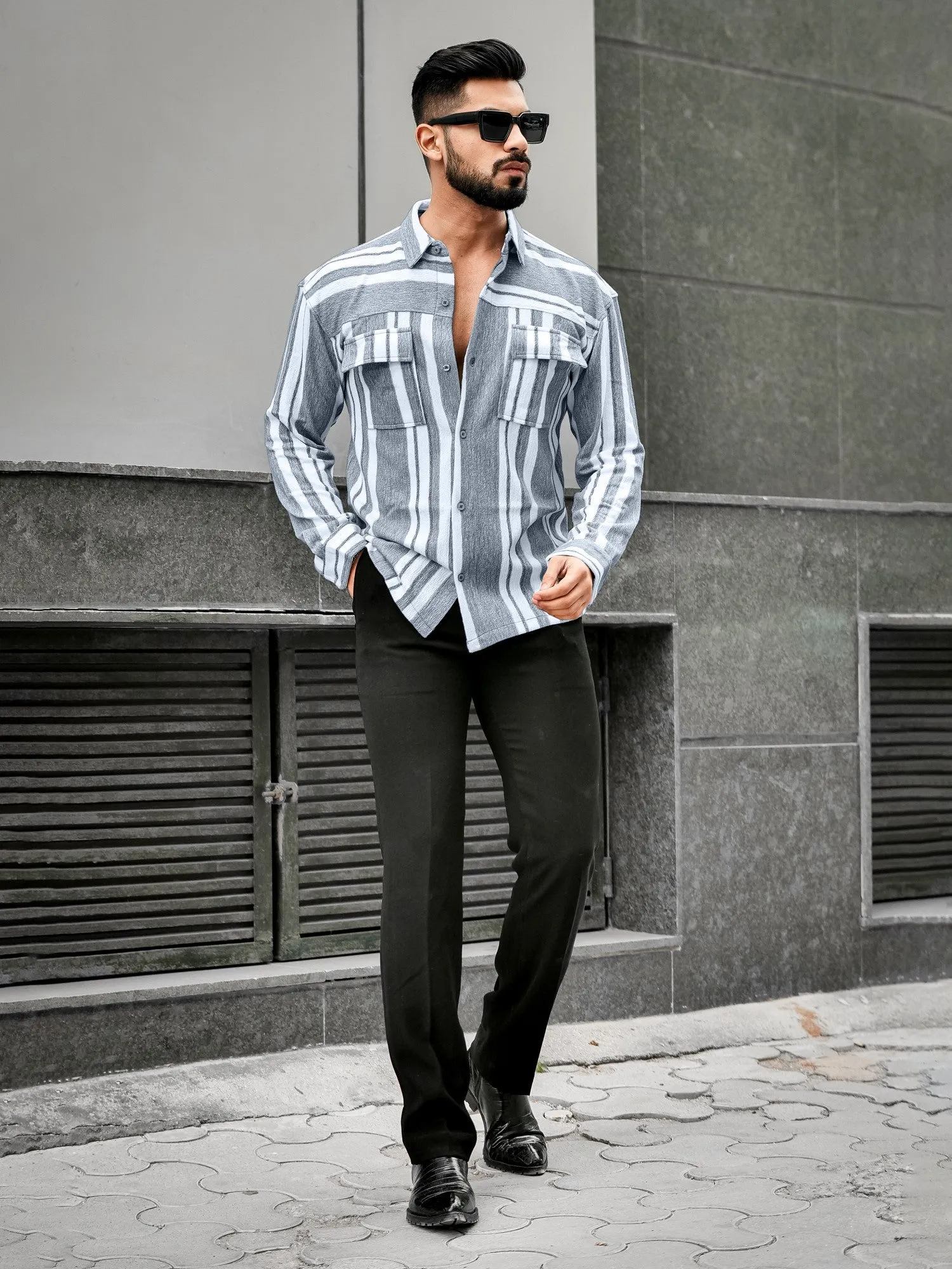 Striped Black Full Sleeve Shirt