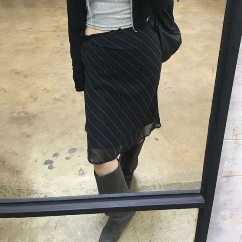Striped Chiffon Stylish Midi Skirt