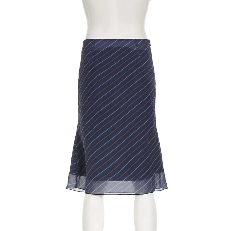 Striped Chiffon Stylish Midi Skirt