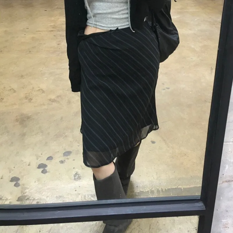Striped Chiffon Stylish Midi Skirt