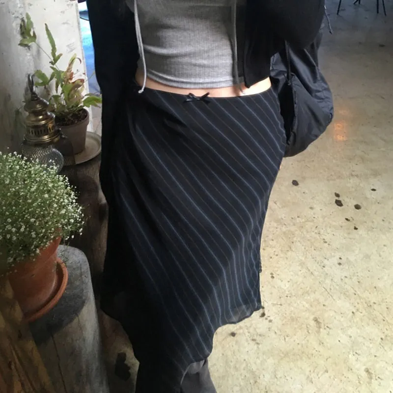 Striped Chiffon Stylish Midi Skirt
