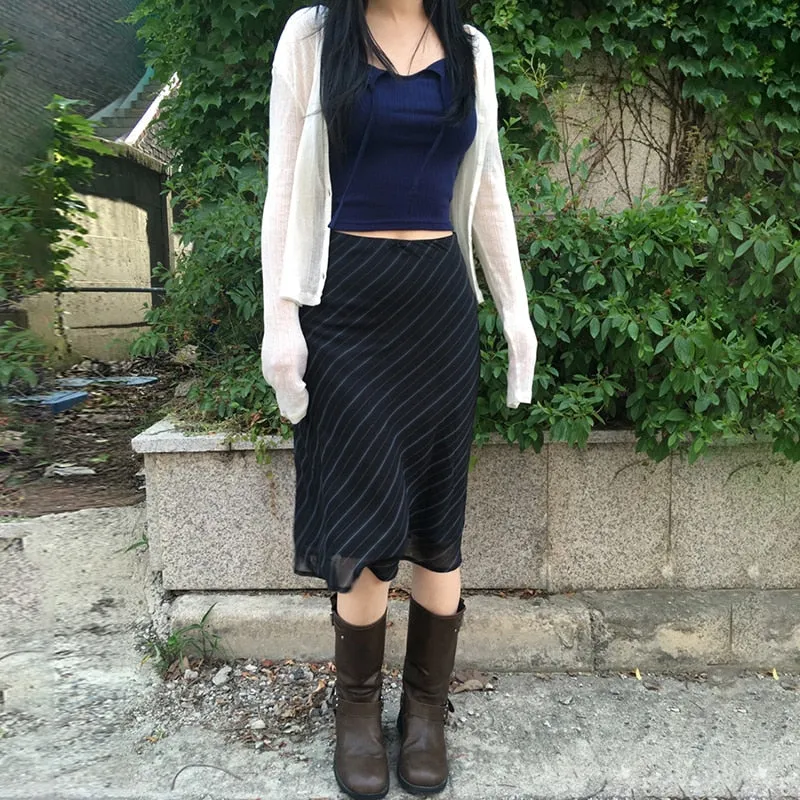 Striped Chiffon Stylish Midi Skirt