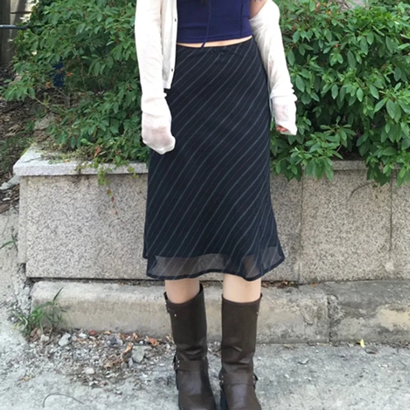 Striped Chiffon Stylish Midi Skirt