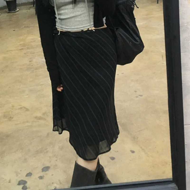 Striped Chiffon Stylish Midi Skirt