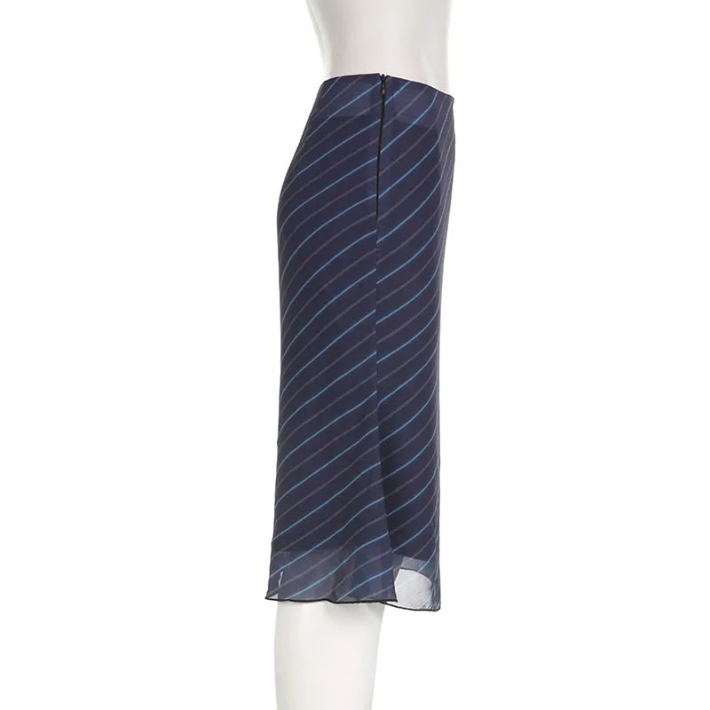 Striped Chiffon Stylish Midi Skirt