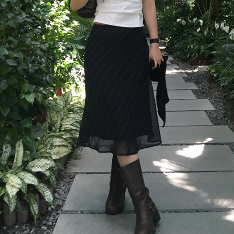 Striped Chiffon Stylish Midi Skirt