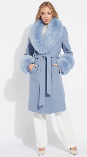 Supreme Luxy Cashmere & Fox Fur Belted Coat - Blue