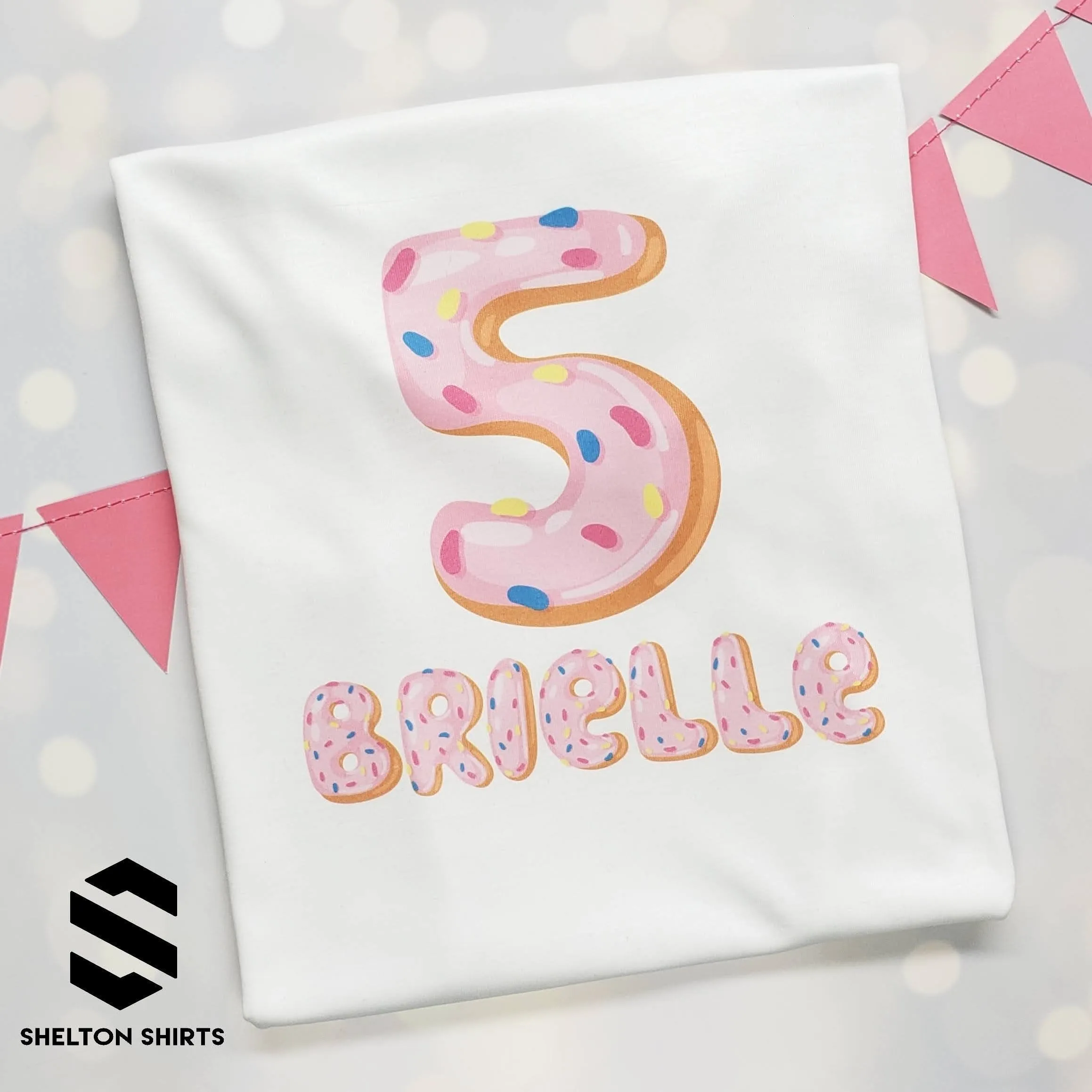 Sweet One Pink Donuts Birthday Shirt with Permanent Print on Toddler Onesie