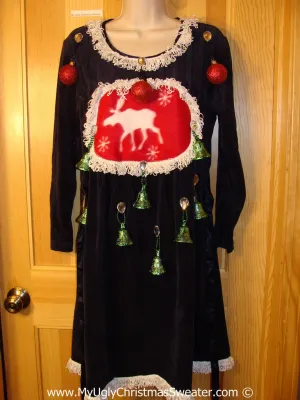 Ugly Christmas Sweater Party Tacky Dress with Reindeer (d88)