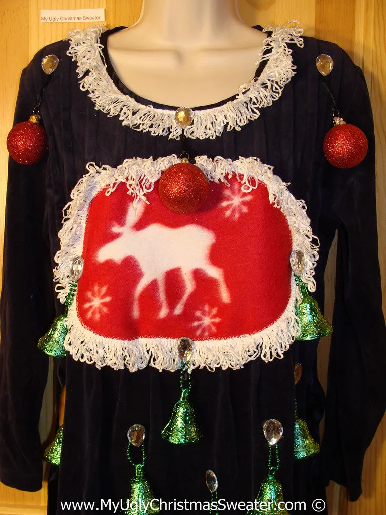 Ugly Christmas Sweater Party Tacky Dress with Reindeer (d88)