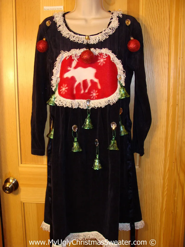 Ugly Christmas Sweater Party Tacky Dress with Reindeer (d88)