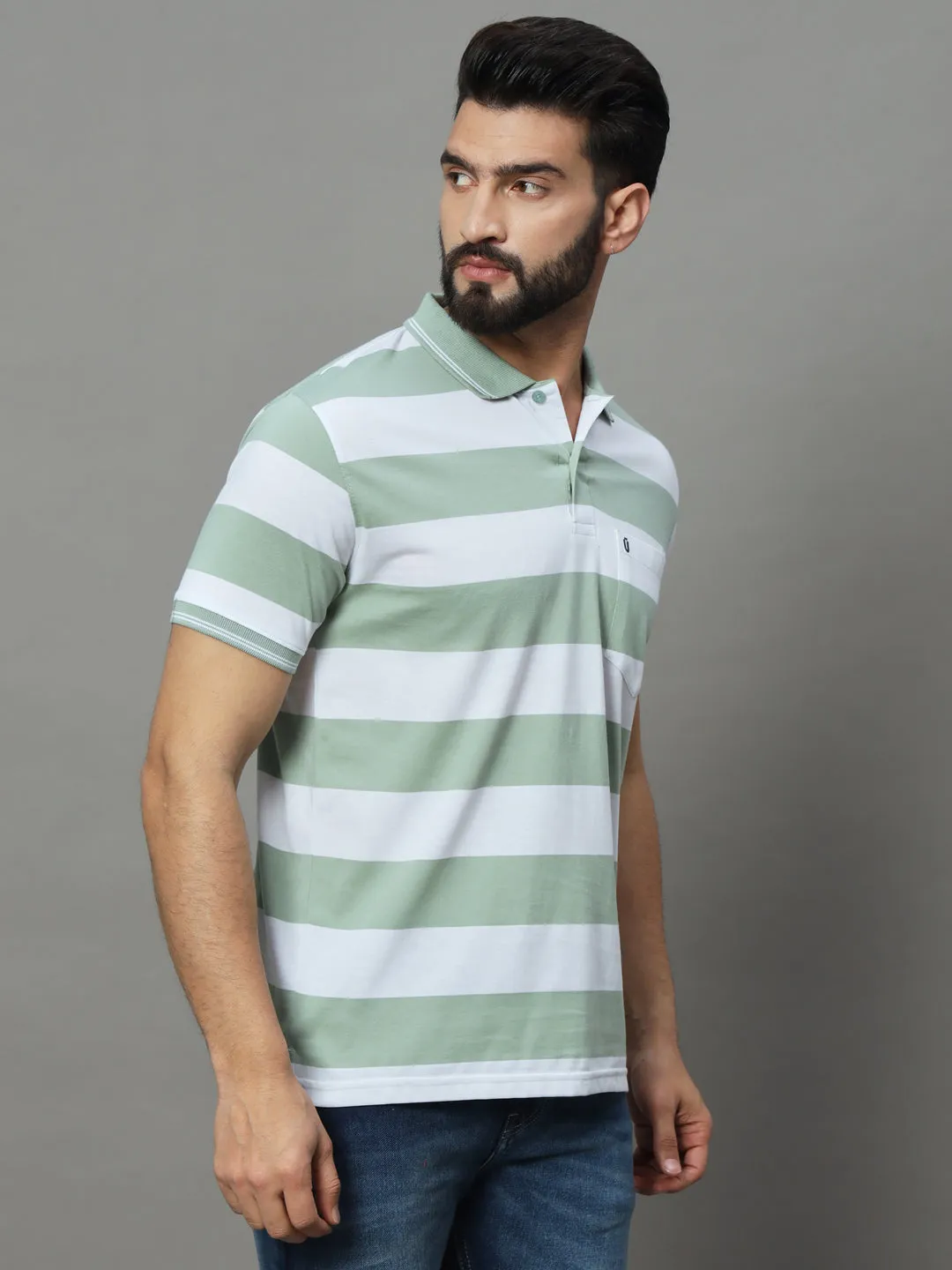 UNIBERRY Men's Polo Collar Striper T-Shirt