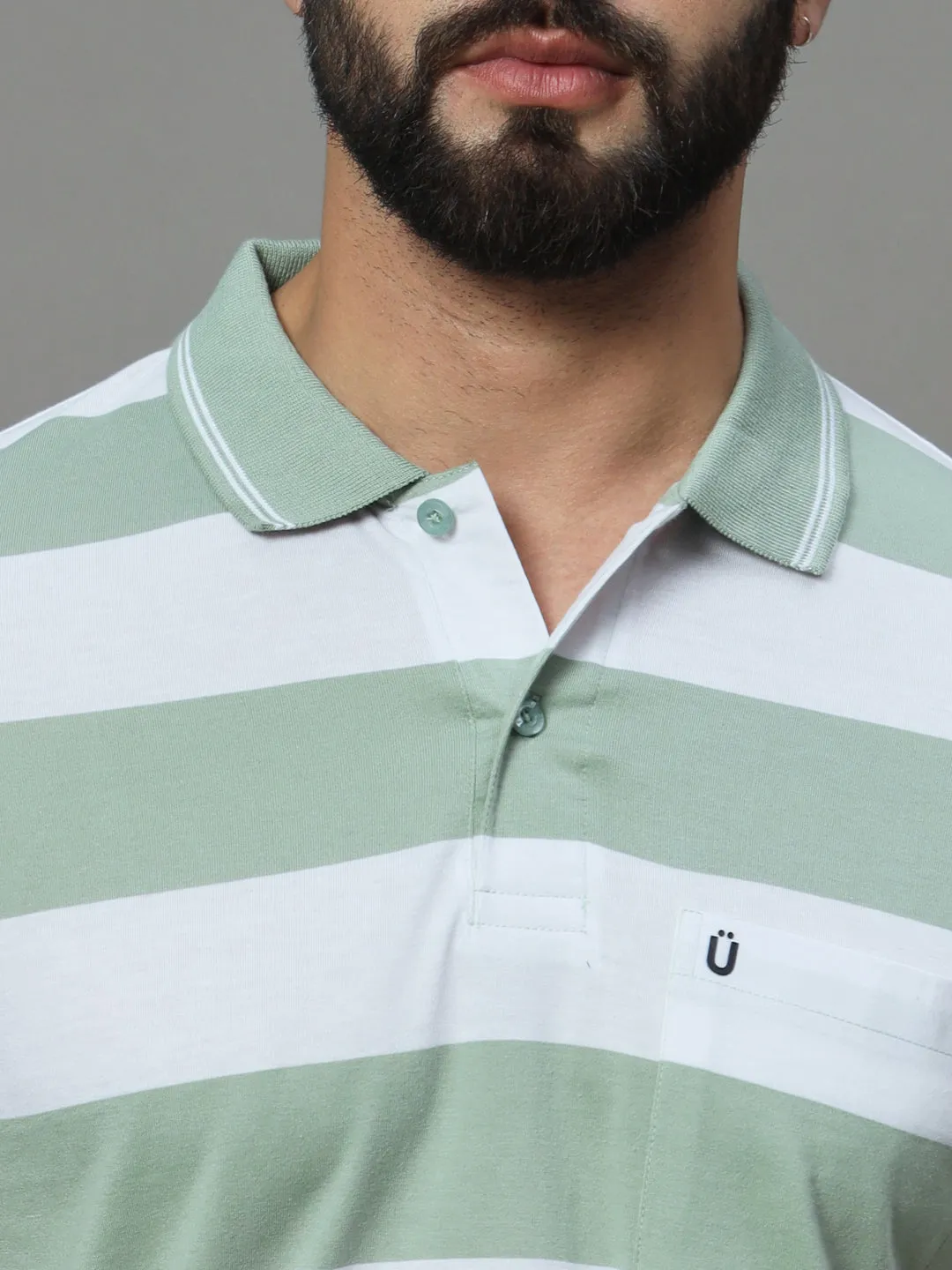 UNIBERRY Men's Polo Collar Striper T-Shirt