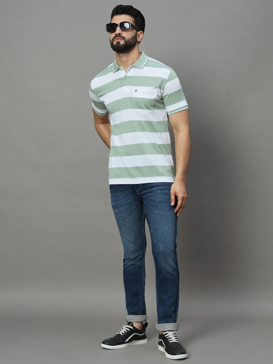 UNIBERRY Men's Polo Collar Striper T-Shirt