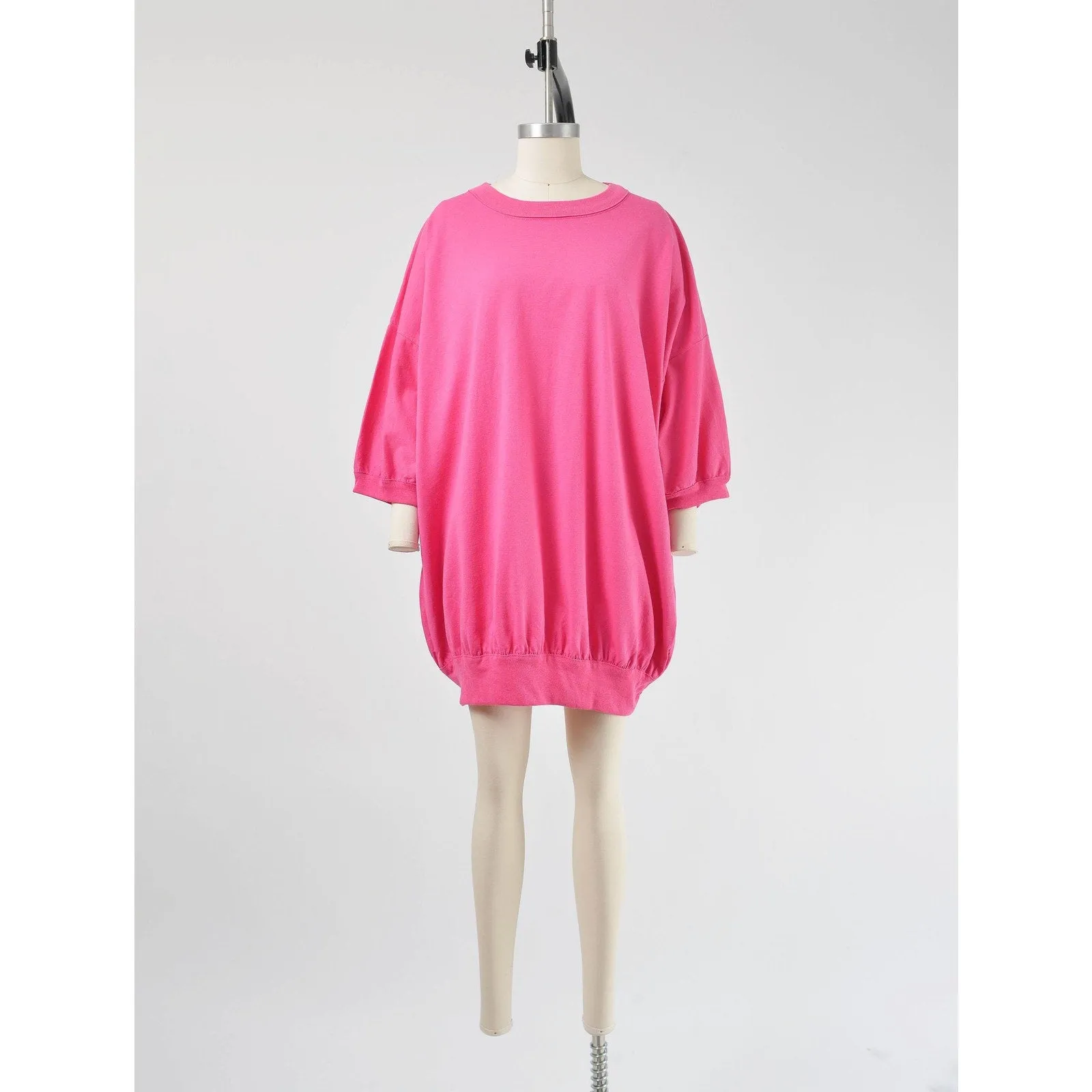 Vintage 80s Pink Oversized T-shirt Crewneck Cotton Blend Tee Mini Dress One Size