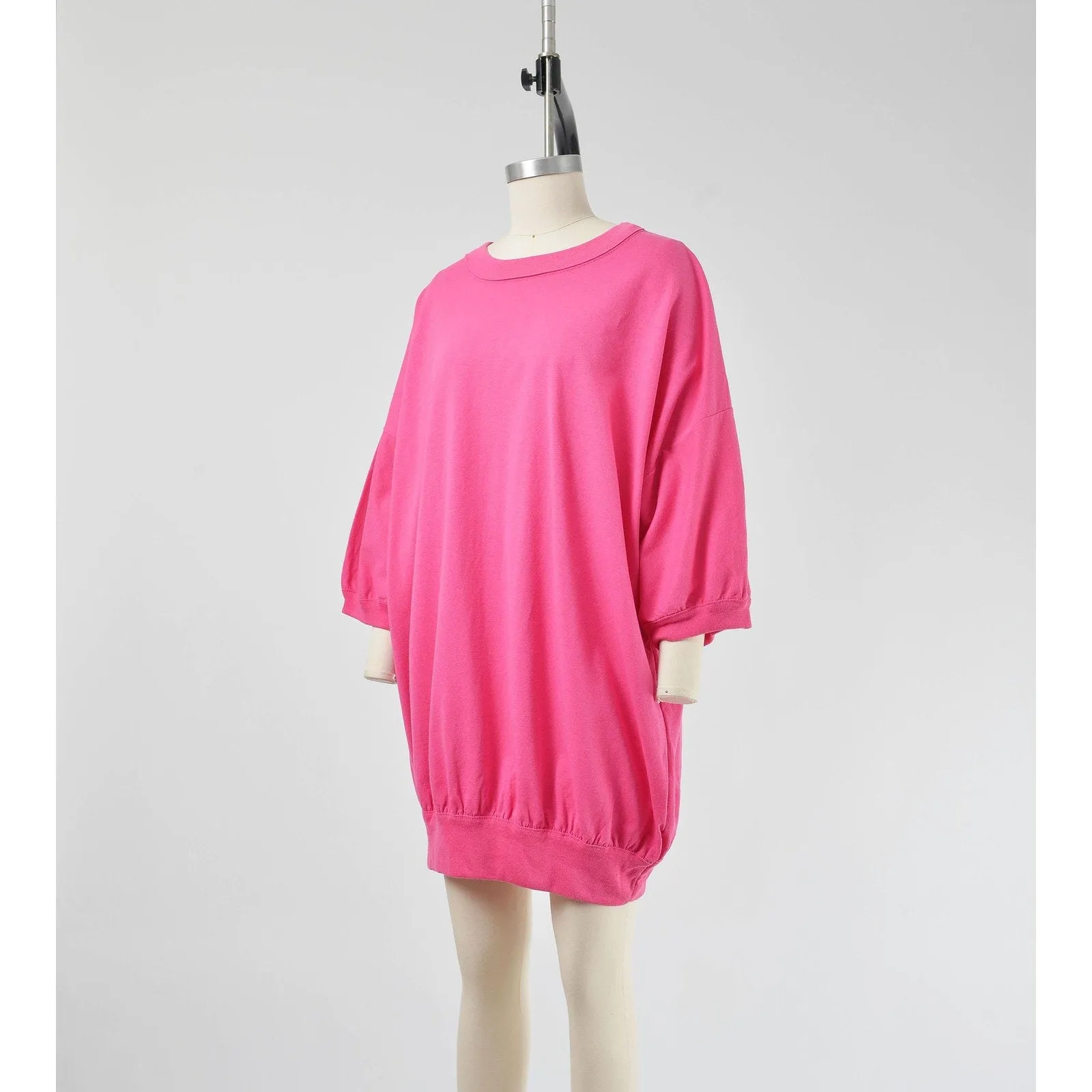 Vintage 80s Pink Oversized T-shirt Crewneck Cotton Blend Tee Mini Dress One Size