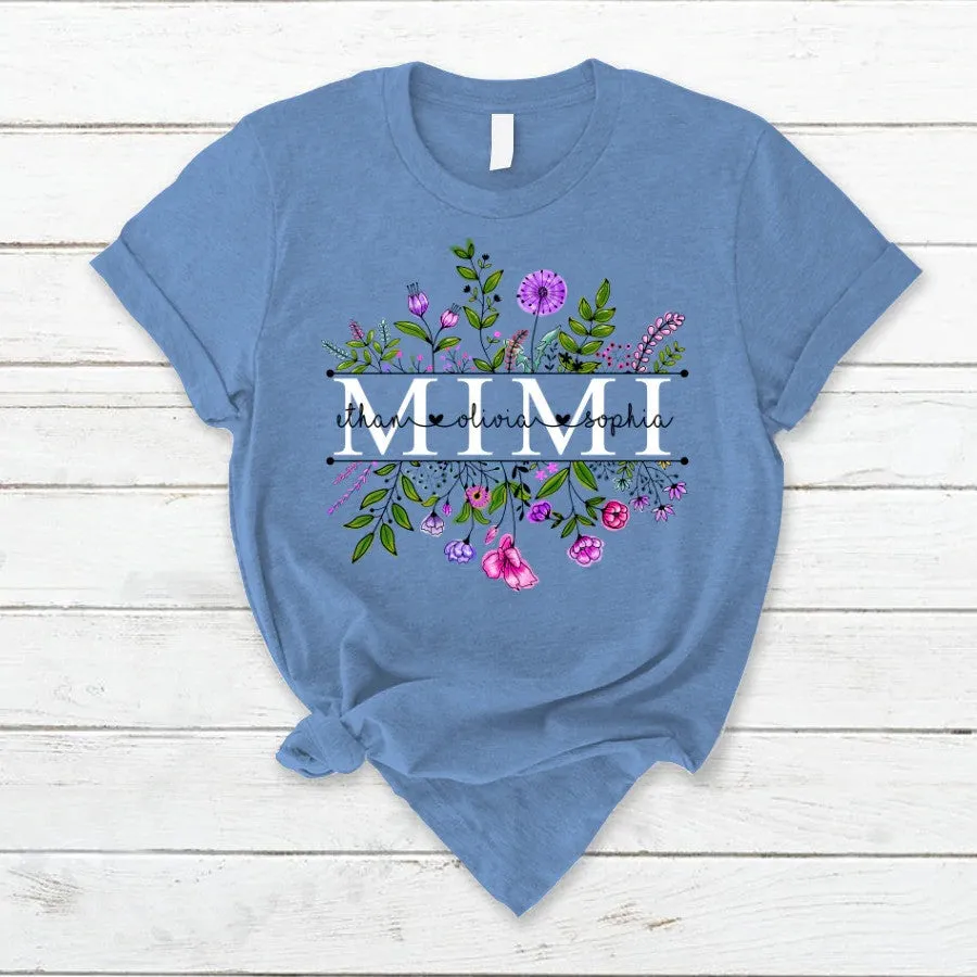 Wildflowers Mimi And Grandkids Watercolor T Shirt