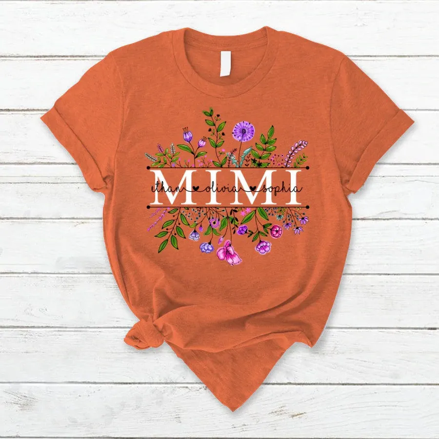 Wildflowers Mimi And Grandkids Watercolor T Shirt