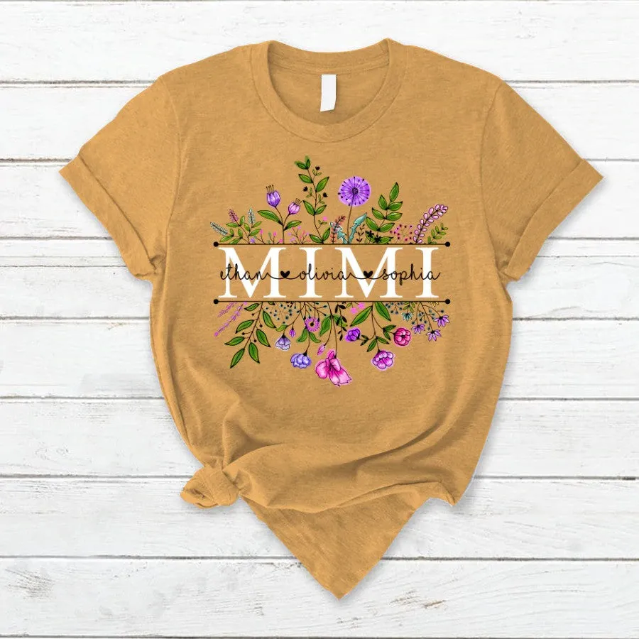 Wildflowers Mimi And Grandkids Watercolor T Shirt