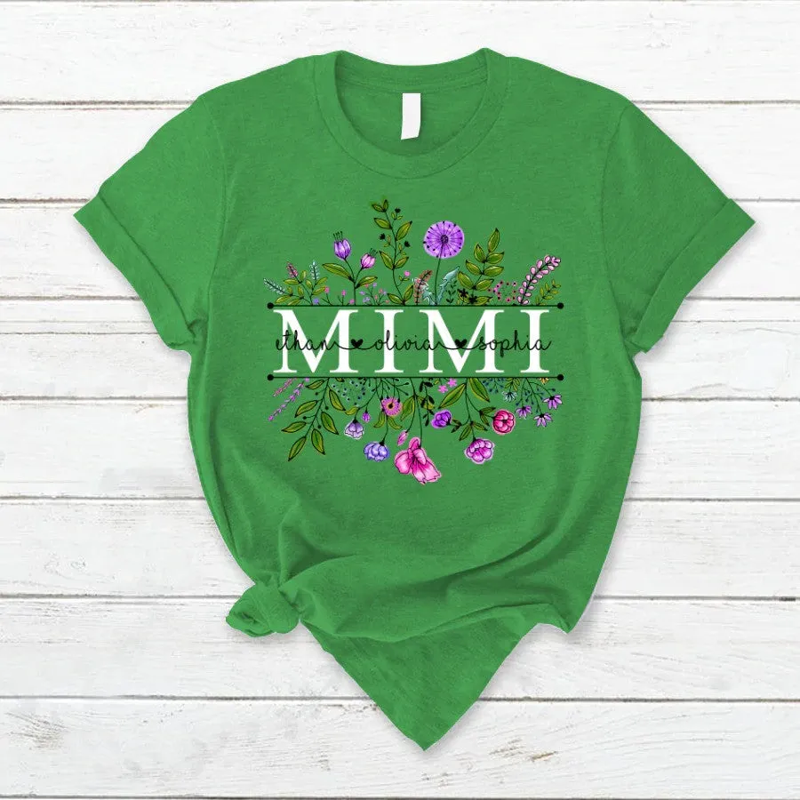 Wildflowers Mimi And Grandkids Watercolor T Shirt