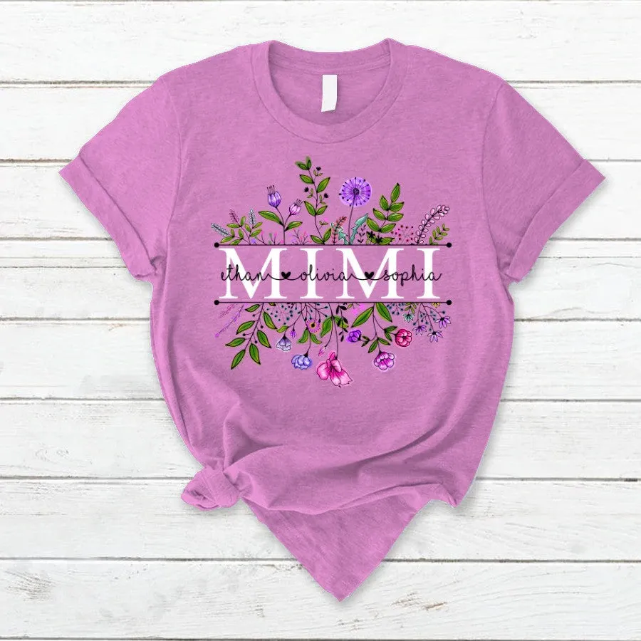 Wildflowers Mimi And Grandkids Watercolor T Shirt