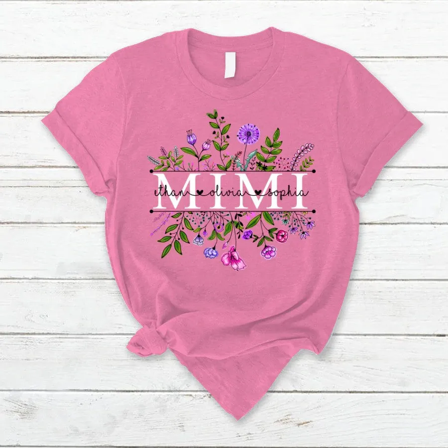 Wildflowers Mimi And Grandkids Watercolor T Shirt