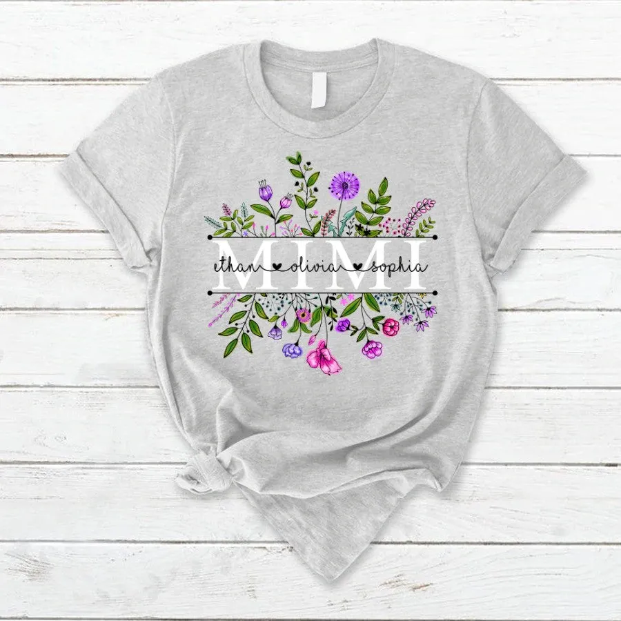 Wildflowers Mimi And Grandkids Watercolor T Shirt